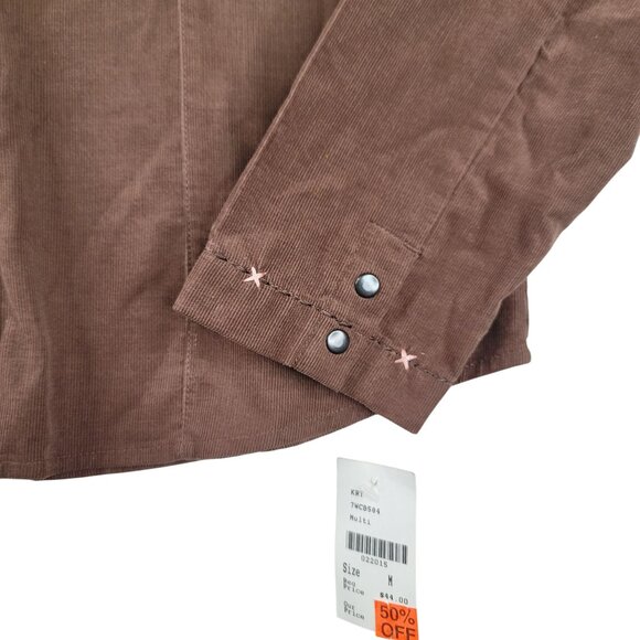 Melrose Studio Western-Style Corduroy Button-Up Brown Medium Shirt Long Sleeve - Picture 2 of 11